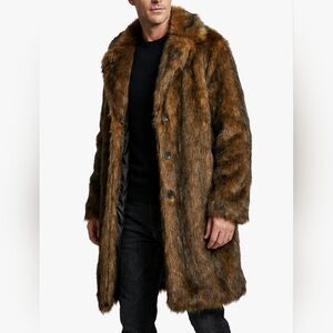 Men's Faux Fur Long Coat in Brown
